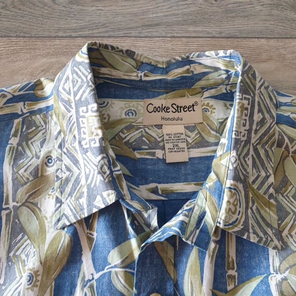 Cooke Street Men 2XL Short Sleeve Shirt Reverse Print Vacation Beach Bamboo Blue - Picture 4 of 8